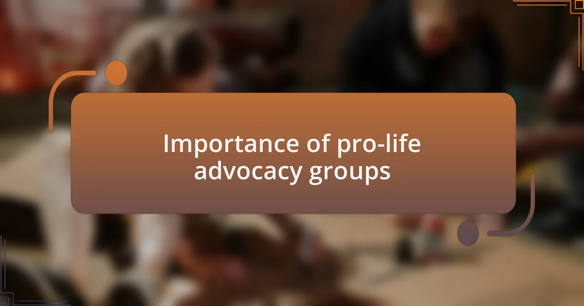 Importance of pro-life advocacy groups